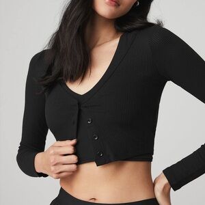 Alo Cropped Ribbed Cardigan